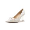 Champagne Satin Wedding Shoes Thin Heel Pointed Head Light Mouth Rhinestone Square Buckle High Heels Bride Bridesmaid Shoes