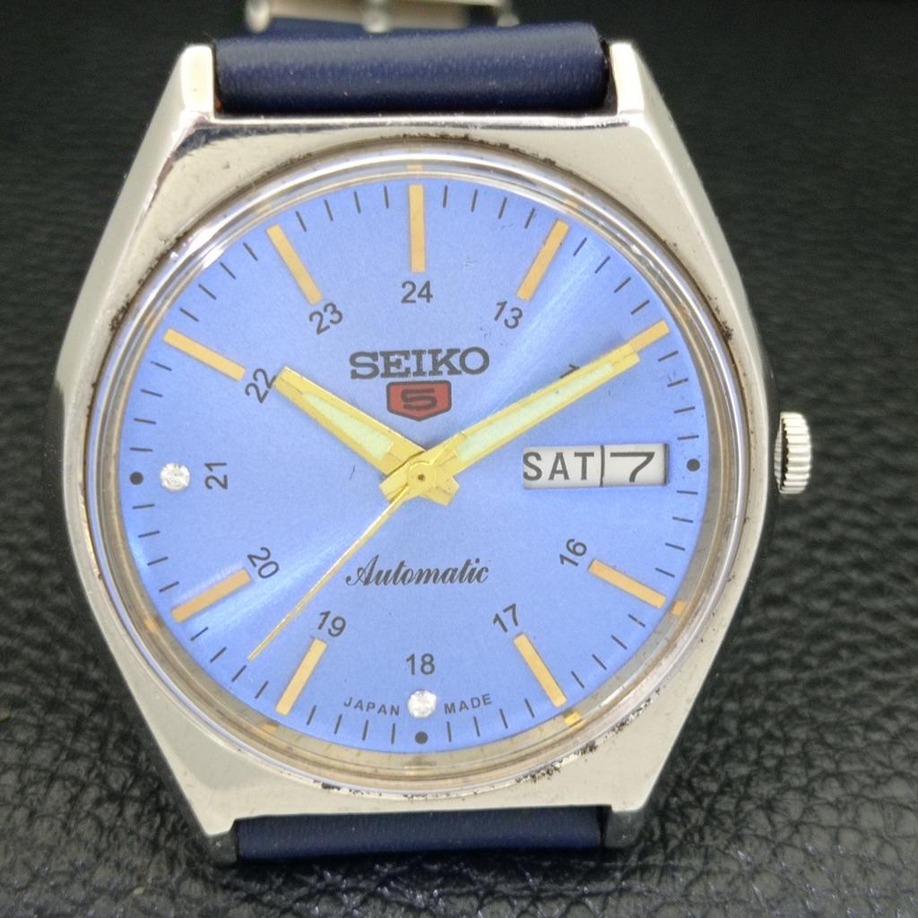 VINTAGE SEIKO 5 AUTOMATIC 6309A JAPAN MENS SKY BLUE COLOR DIAL WATCH A500835-5 R154-a500835