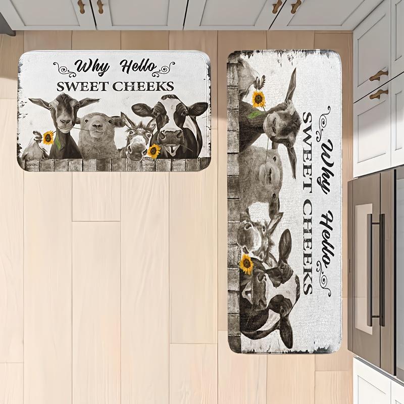 1Pcs Cow Pattern Floor Mat Modern Kitchen Polyester Rug Non-Slip Colorful Indoor Carpet, For Home Bathroom Bedroom Living Room Decor