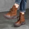 Genuine Leather Thick Soled Boots Retro Round Toe Lace Up Women's Platform Boots