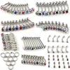 10Pcs Fashion Rhinestone Barbell Bars Navel Tongue Nose Rings Body Piercing Jewelry