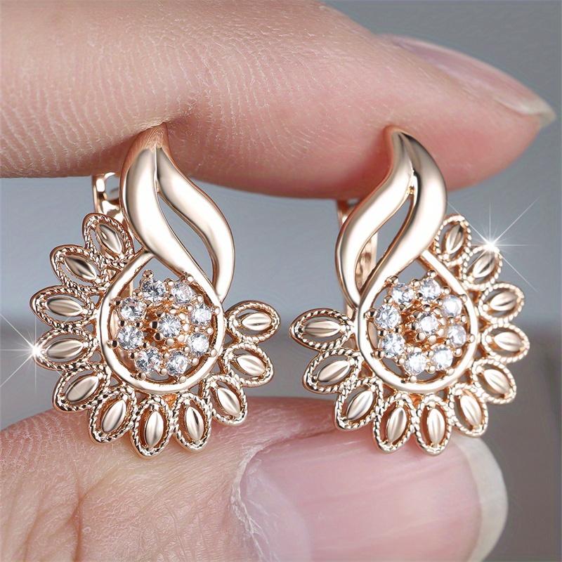 1 Pair Golden Color Sunflower Floral Earrings Valentine's Day Jewelry