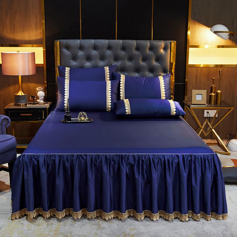 Атлас в европейском стиле 60-х годов, длинноволокнистый хлопок, кружевная юбка-кровать, трехсекционное хлопковое нескользящее покрывало, комплект из трех предметов 1,5 M1,8 M