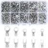 320 PCS Non-Insulated Copper Wire Crimp Terminals Connectors Kit Ring & Fork U Shaped O Shaped Cold Pressed Bare Terminals