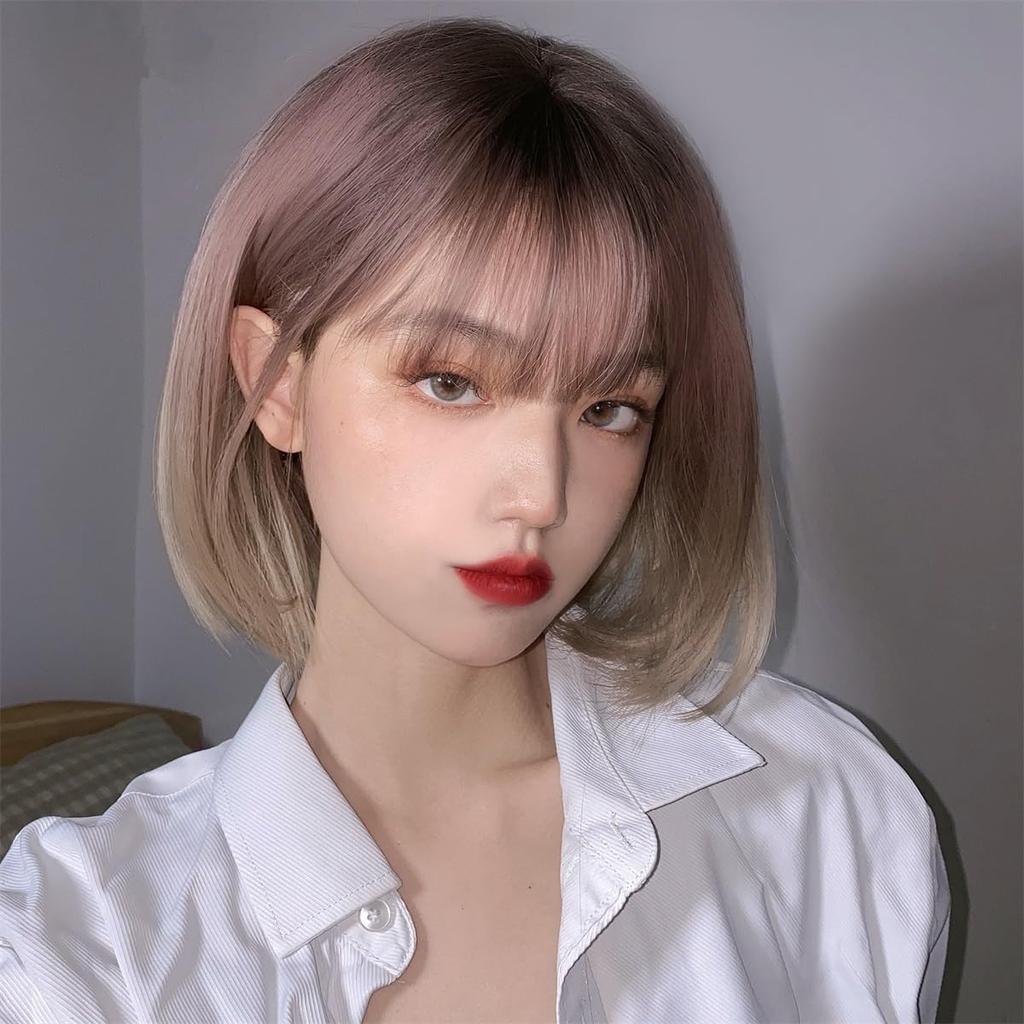 Eileen Bob Brown X Beige Wig Natural Fluffy Wig Straight Small Face Effect Net Included Women's