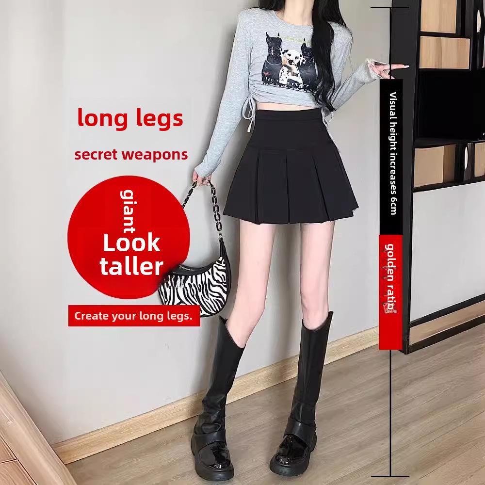 Women's Summer 2023 Gray High-Waist Pleated A-Line Skirt - College Style