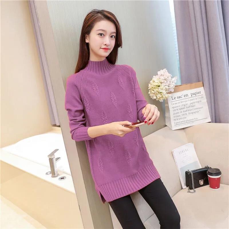 Women's Sweater Mid Length Loose Bottoming Shirt Half Turtleneck Large Size Knit Sweater Top