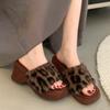 Fashion Women Wedges Platform Slippers Leopard Fur Shoes Square Toe Chunky Slingback Flip Flops 2025 Trend New Winter Slides Zapatillas