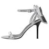 Fashion Elegant Bow Embellished Branded Heeled Sandals Women Silver Ankle Buckle Designer Shoes Luxury Wedding Bridal Shoe Zapatos Mujer