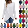 Women's Fashion Casual Solid Color Long Sleeve Round Neck Cross Hem T-Shirt Top