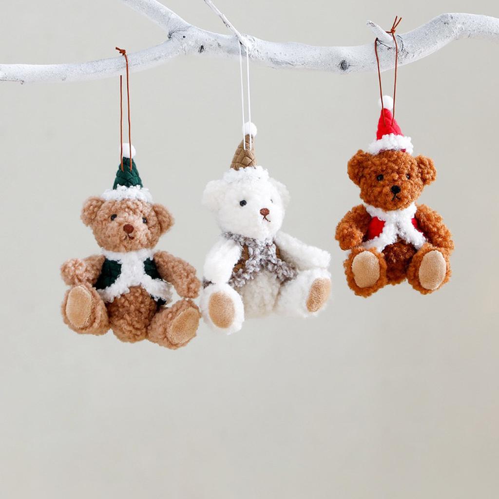 3PCS Cute Plush Bear Christmas Tree Hanging Ornaments Decorations for Home Door Window Xmas Gifts Plush Bear New Year
