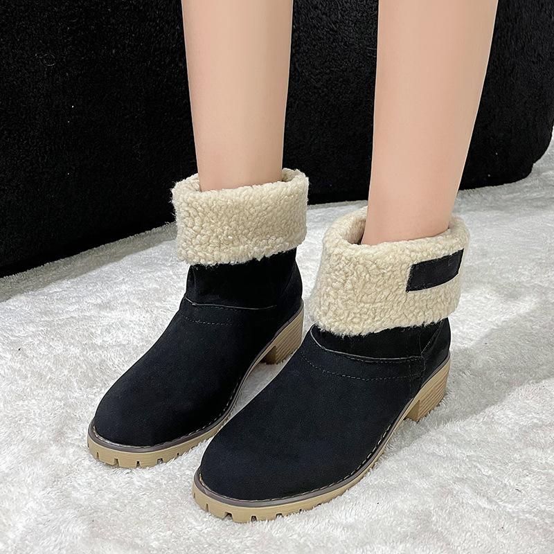 Snow Boots Women's New Round Head Thick Heel Cotton Boots Comfortable Foot Cover Two Wear Large Size Women's Cotton Shoes