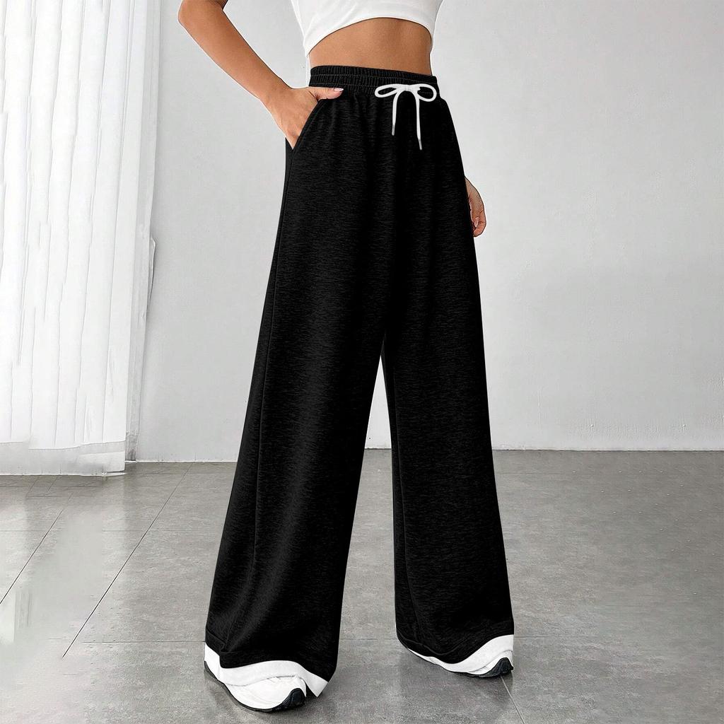Women's Fashion Loose Drawstring Closed Waist Solid Color Casual Sports Pants Casual Pants