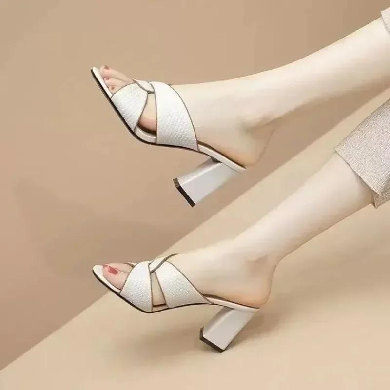 Fashion Hot Selling Summer Shoes Women Thick High Heels Peep Toe Sandals 2025 French Style Korean Casual Outddor Roman Slippers Pumps