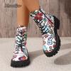 Fashion New Fashion Women's Boots Side Zipper Thick Bottom British Style Botas Mujer Trend Versatile Short Boots Floral Printed Botines