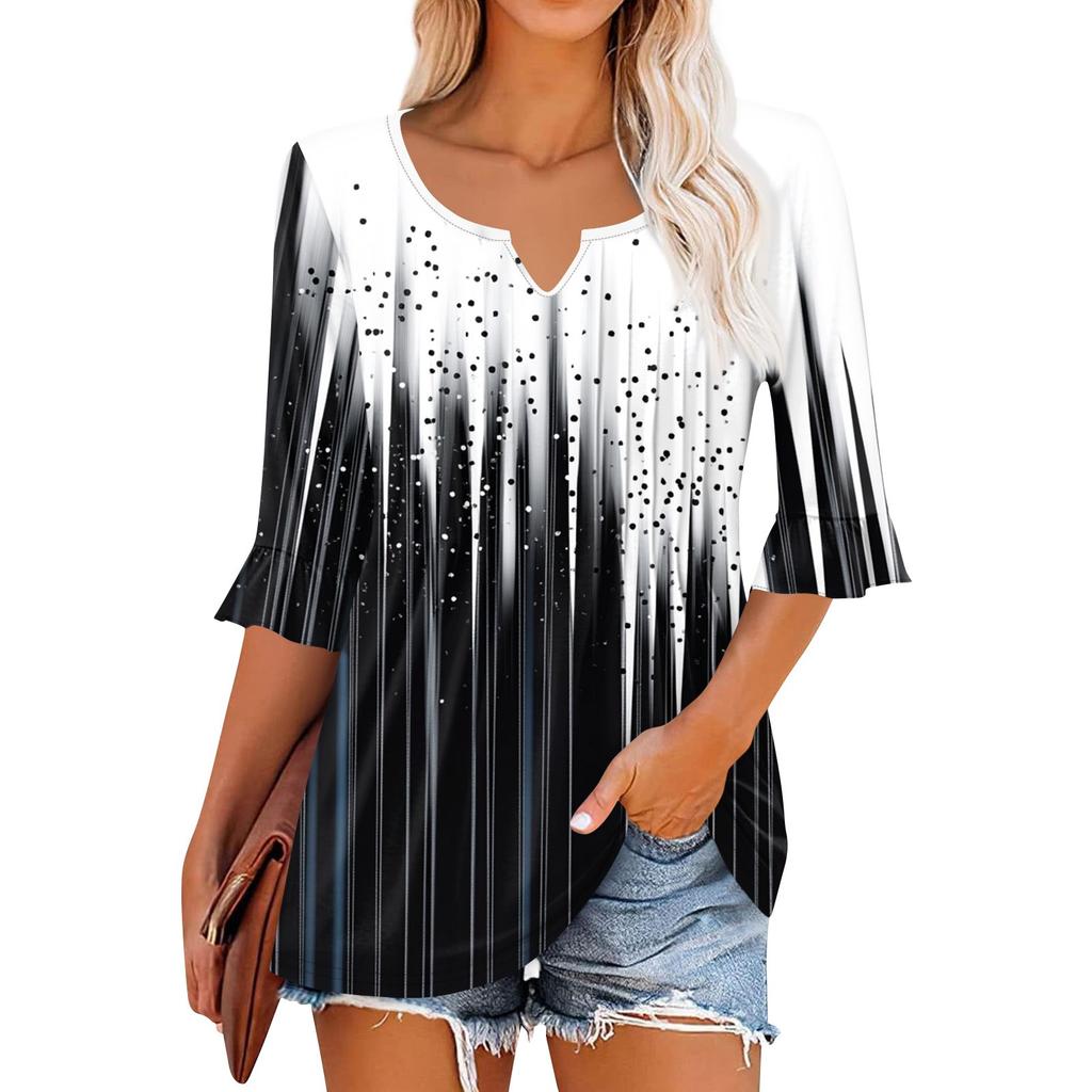 3/4 Sleeve Tops For Women Casual Ruffle V Neck T Shirts Work Blouses Dressy Tunic Tops