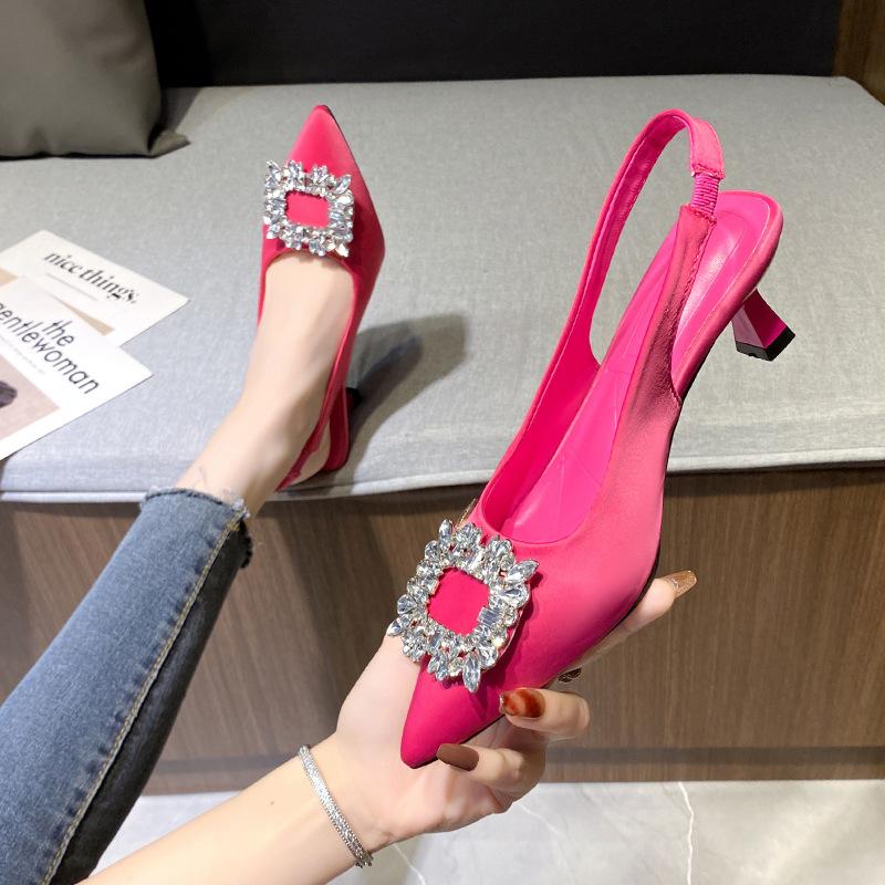 High-heeled Bag Head Sandals Women's Shoes New Early Spring Rhinestone Pointed Single Shoes