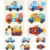 OTONOPI Wooden Jigsaw Puzzle for Fitting Shape 3D 6 Types Vehicle Wooden Educational Montessori Educational Entrance 6 Ages Children, Puzzle,