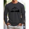 Spring and Autumn Round Neck 3D Mountain Reflection Pattern Printed Top Fashionable Casual Long Sleeved Men's T-shirts