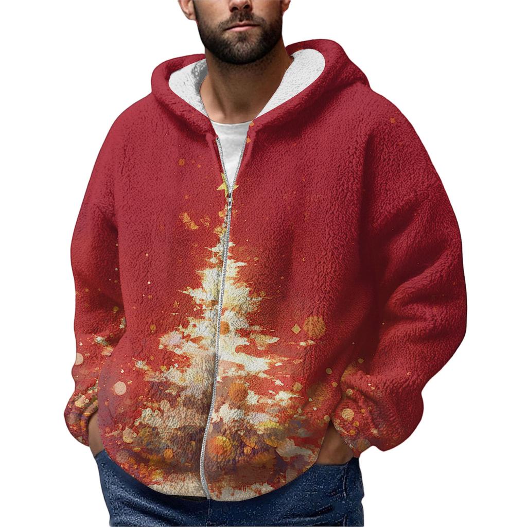 Мужская зимняя флисовая толстовка с капюшоном на молнии с накладным карманом, повседневная куртка