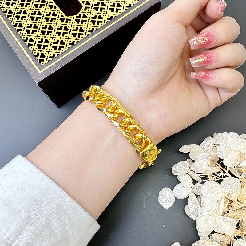 Smooth Flat Vietnamese Gold Bracelet Domineering Retro Versatile Men and Women Copper Plated Roman Chain