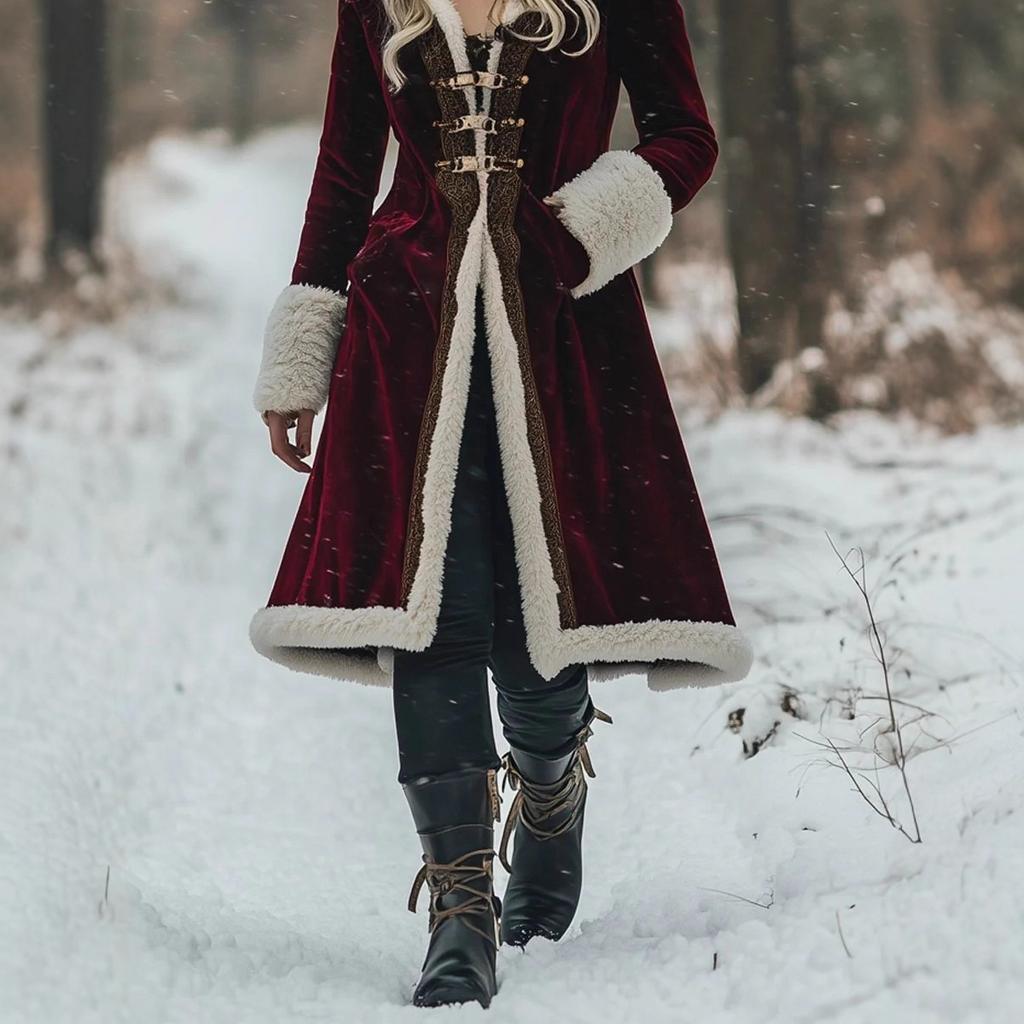 2025 Flared Sleeve Long Retro European Style Hooded Fur-Integrated Jacket Coat