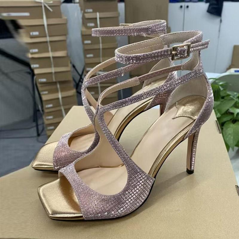 Liyke Summer Fashion Ankle Cover Strap Women 7CM Gladiator Sandals Elegant Square Open Toe Pink High Heels Wedding Banquet Shoes