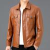 Leather Men's Jacket Young and Middle-aged Velvet Short Lapel Full Leather Large Size Sheepskin Men's Leather Jacket