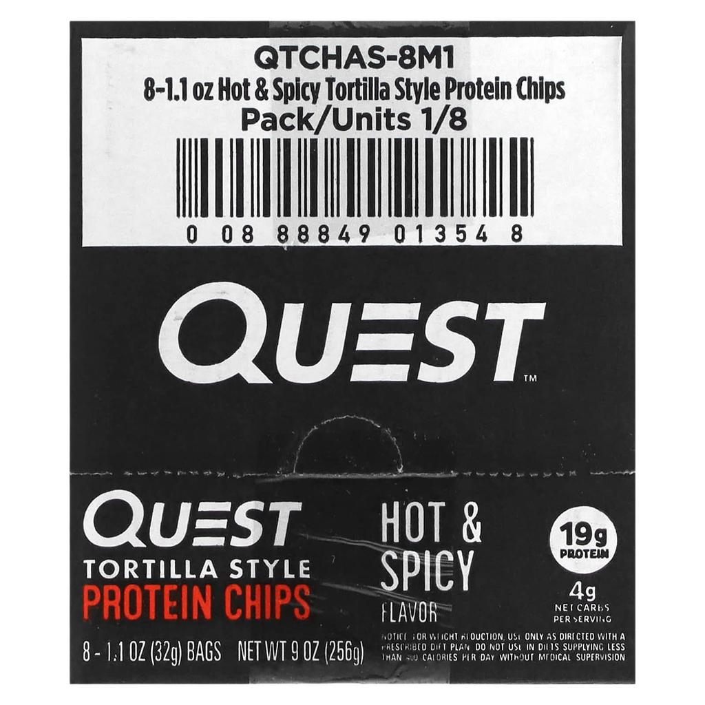 Quest Nutrition Tortilla-Style Protein Chips, Hot & Spicy, 8 Packets, 1.1 Oz (32 G) Each