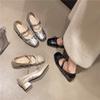 French Square Head Ballet Single Shoes Small Leather Shoes 2025 New Bow Light Mouth Retro Thick Heel Mary Jane Shoes Women