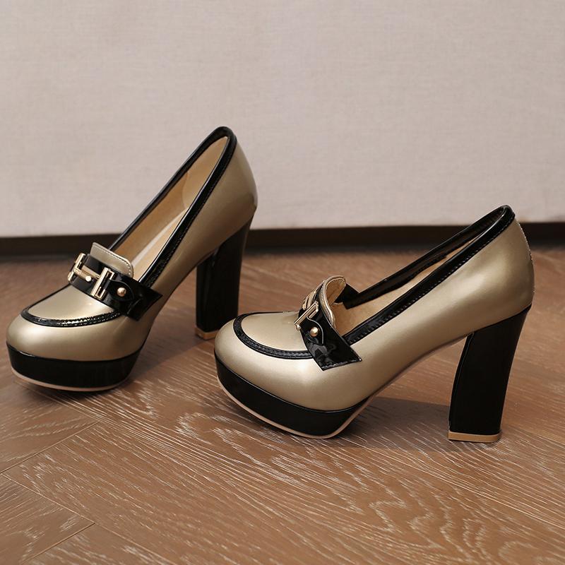 Q/Women's High Heel Single Shoes Fashion Waterproof Platform Thick Heel Large Size Colored Low Top Shoes