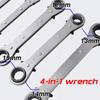 4-in-1 Wrench Double Head Ring Ratchet Wrench 6/8/9/10/11/12/13/14/15/16/17/18/19/21mm Chrome Vanadium Steel Ratchet Spanner Set