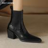 2024 New Autumn Women Boots Pointed Toe Chunky Heel Boots Genuine Leather Shoes for Women Concise Ankle Boots Platform Boots