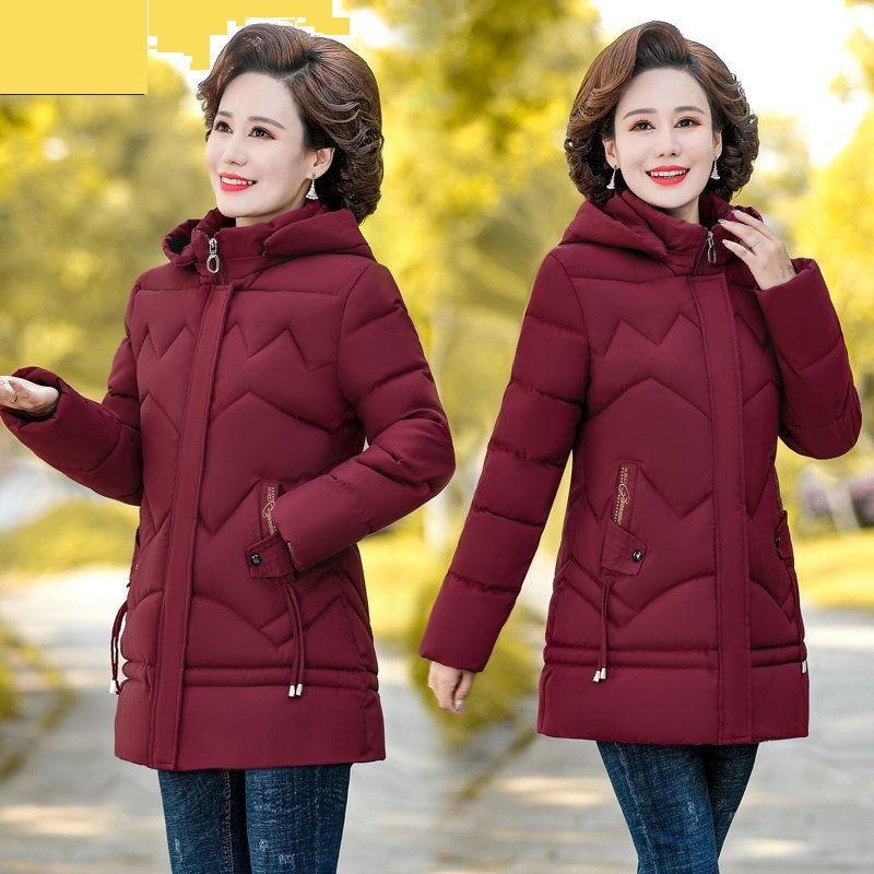 Winter Jacket Middle-aged Mother's Clothing Hooded Parkas Loose Plus Velvet Thick Winter Coat Female Warm Zipper Parka Outwear