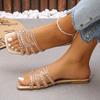 Shoes Female 2025 Open Toe Women's Slippers Plus Size Outdoor Casual Sandals Women Crystal Square Toe Flat with Women's Sandals
