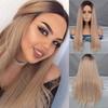 Long Straight Synthetic Heat Resistant Fiber Wig Ombre Light Brown Wig Without Bangs Lace Front Wig for Women