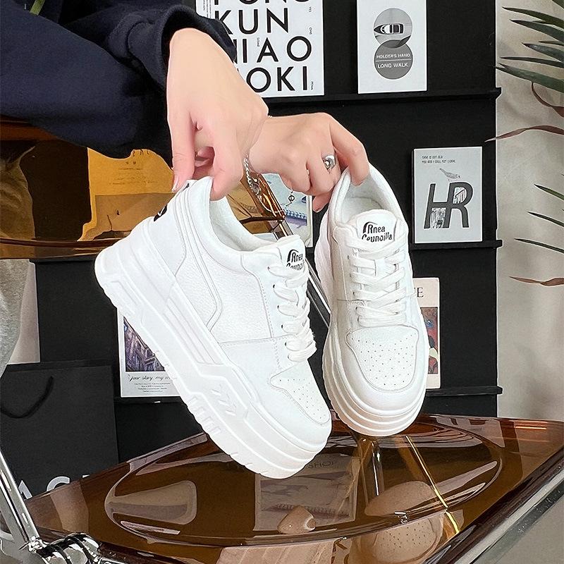 Platform White Shoes Women's Leather Spring and Summer 2025 New Board Shoes Women's Height Increase Sports and Leisure Versatile Women's Shoes Tide