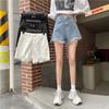 Classic and Minimalist Fashion Versatile Broken Holes Female Summer Thin High-waisted A-line Wide-legged Pants Denim Shorts Individuality Trendiness