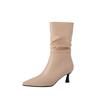 Apricot Brown Women Mid Calf Boots Mid Thin Heel Small Big Size 32 48