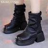 High Heels Woman Ankle Boots Chunky Fashion Platform Leather Shoes 2024 Winter New Brand Pumps Designer Dress Zapatillas Female