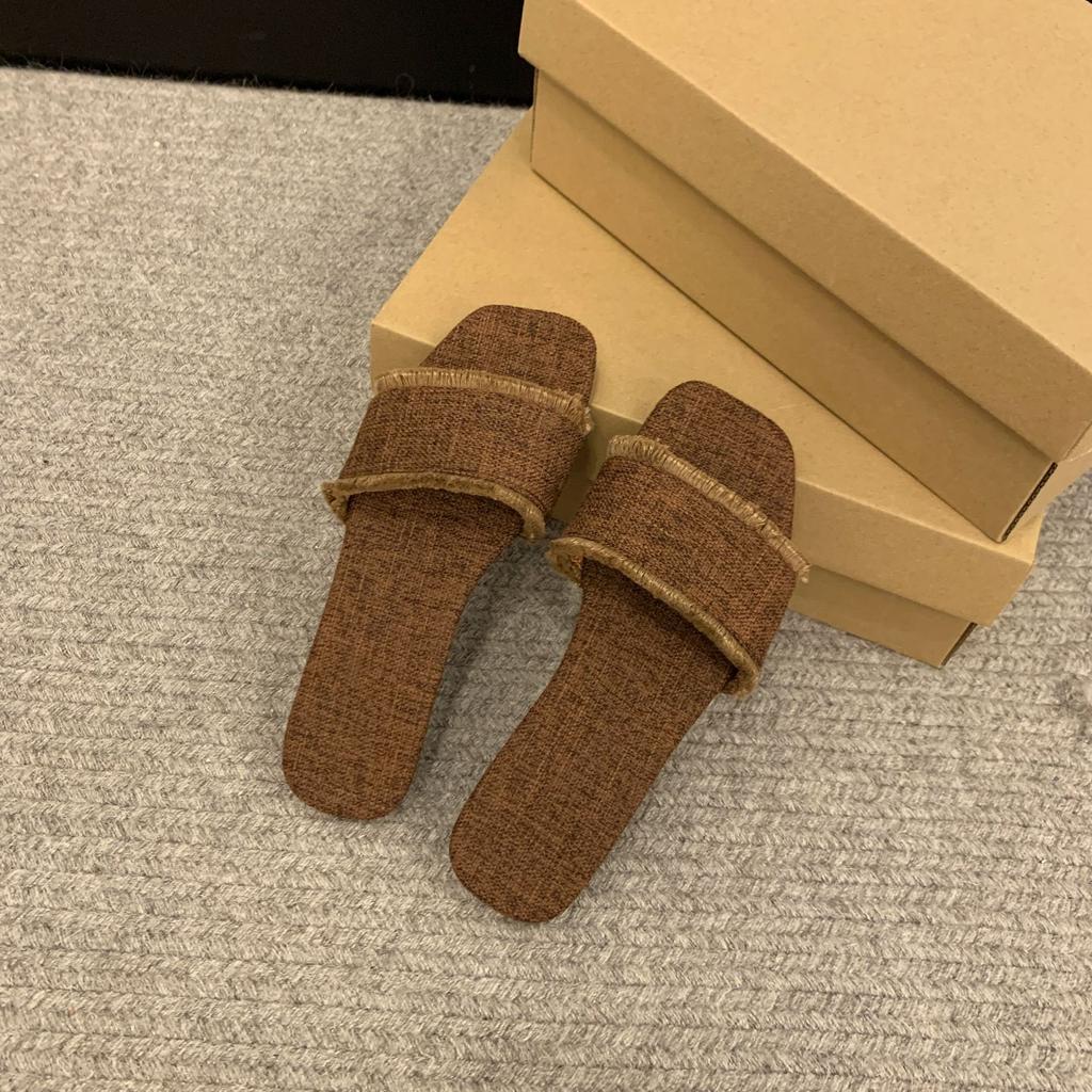 Flat Bottom Oneword Fashion Cool Slippers Summer New Korean Version Retro Opentoed Outer Slippers Light