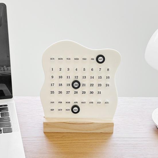 Wood Perpetual Calendar Desktop Acrylic Calendar Stand Week Month Day Display Desk Decor for Home Office Shop Bar