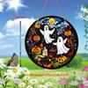 2D Flat Scary Ghost and Pumpkin Acrylic Halloween Sun Catcher - 2D Flat Design with Circular Hanging Decorations for Windows, Porches, Patios, Garden