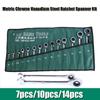 Metric Chrome Vanadium Steel Ratchet Flex-Head Ratcheting Wrench Set Wrenches Combination Ended Spanner Kit with Canvas Bag