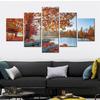 Autumn Red Trees Poster Peaceful Nature 5 Piece Canvas Picture Print Wall Art Canvas Painting Wall Decor for Living Room Framed