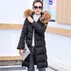 Women Fall Winter Down Cotton Parkas Jacket Coat Long Hooded Fur Collar Full Sleeve Zipper Pocket Thick Solid Color Outwear