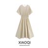 Fashion Style 2024 Summer New Female Excellent Elegant Tight Waist Pleated Short Sleeve Backless Dress 06618931711
