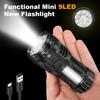 9LED Strong Light LED Flashlight TYPE-C Charging Torch with COB Light Portable LED Flashlight Outdoor for Home Emergency