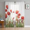 Poppy Flower Tulle Curtains for Living Room Drapes Window Sheer Modern Curtains for Bedroom Decor