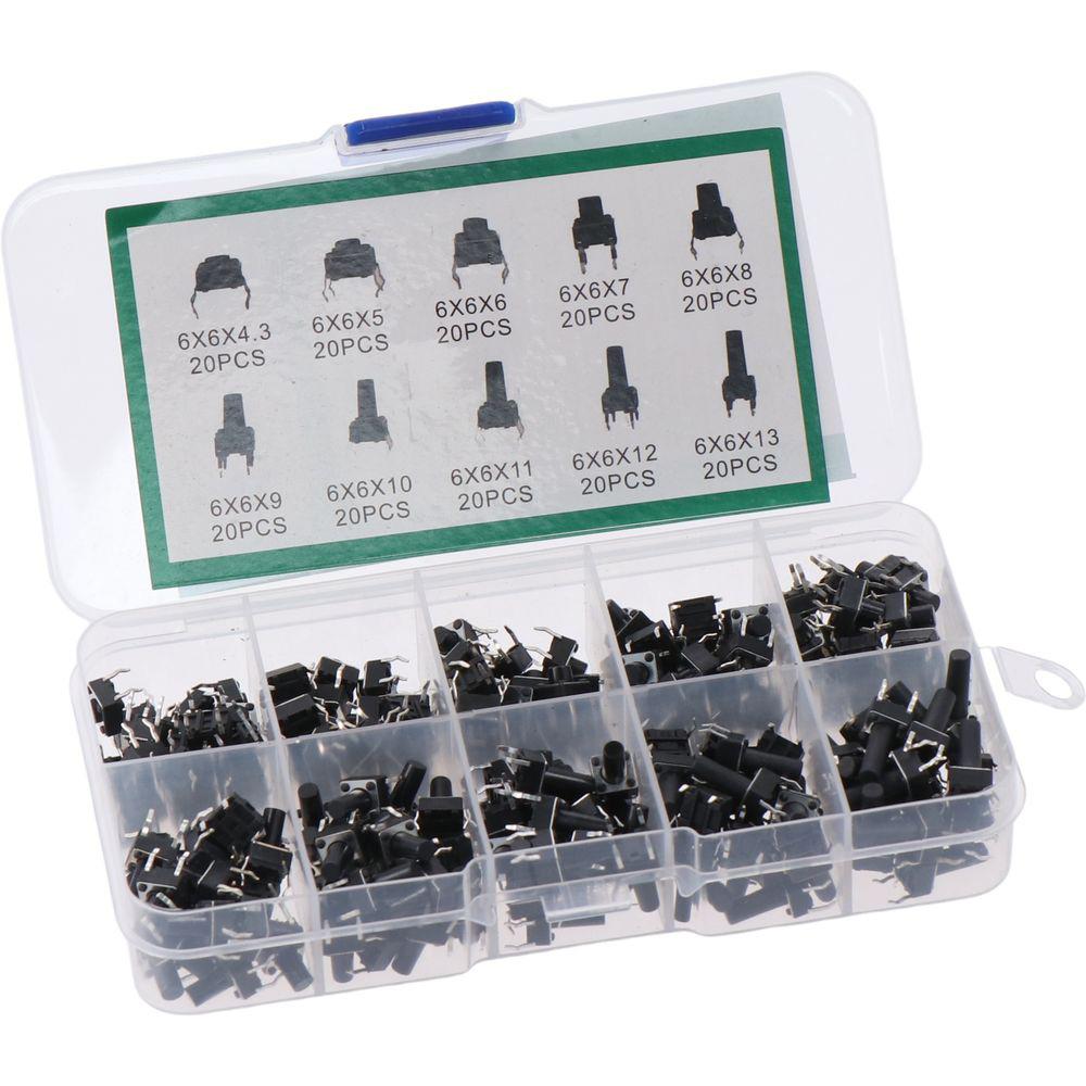 200Pcs 6x6 Mm Tactile Push Button 4 Pin Pushbutton Switches Electronic Circuit Board